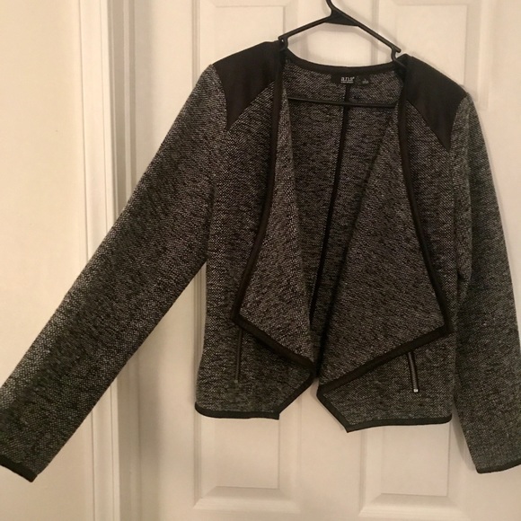 FABULOUS Black & Grey Blazer with Leather Accents - Picture 2 of 5